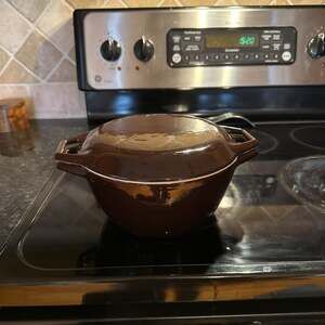 Vtg Copco Cast Iron D2 Dark Brown Dutch Oven 2 Qt. Enamelware Kitchen pan